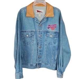 Pro Elite New York Giants Denim Jacket NFL Embroidered‎ Men's Large Vintage 90s